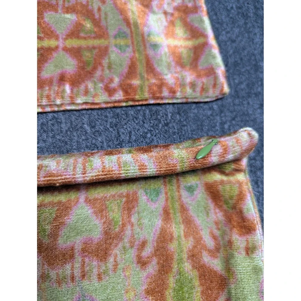 Pottery Barn Ikat Velvet Lumbar Pillow Covers Set of 2 Green Orange 14x36